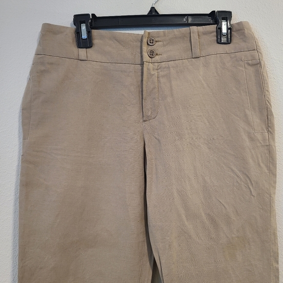 Chloe Tan Linen Blend Straight Leg Cropped Pants - Picture 2 of 7